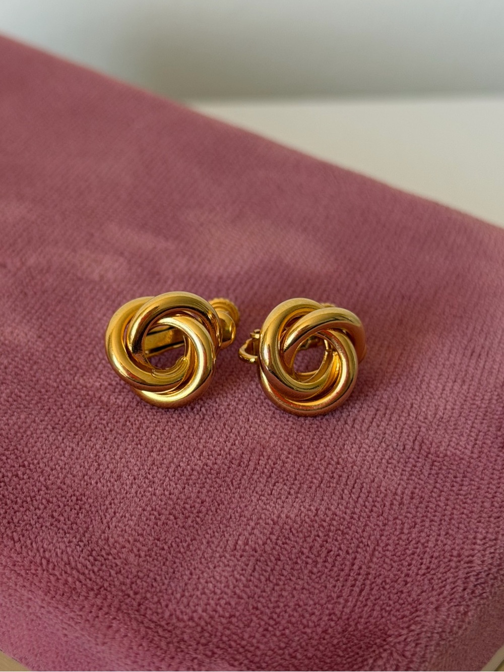 Vintage Gold Tone Love Knot Clip-On Earrings